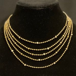 Vtg Monet Signed Five Strand Gold Rhinestone Ball Chain Collar Necklace (1980’s)